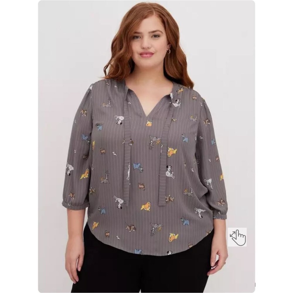 NWOT Torrid Disney Dogs Peasant Blouse - Stripped Grey Plus Size 1 3/4 sleeves